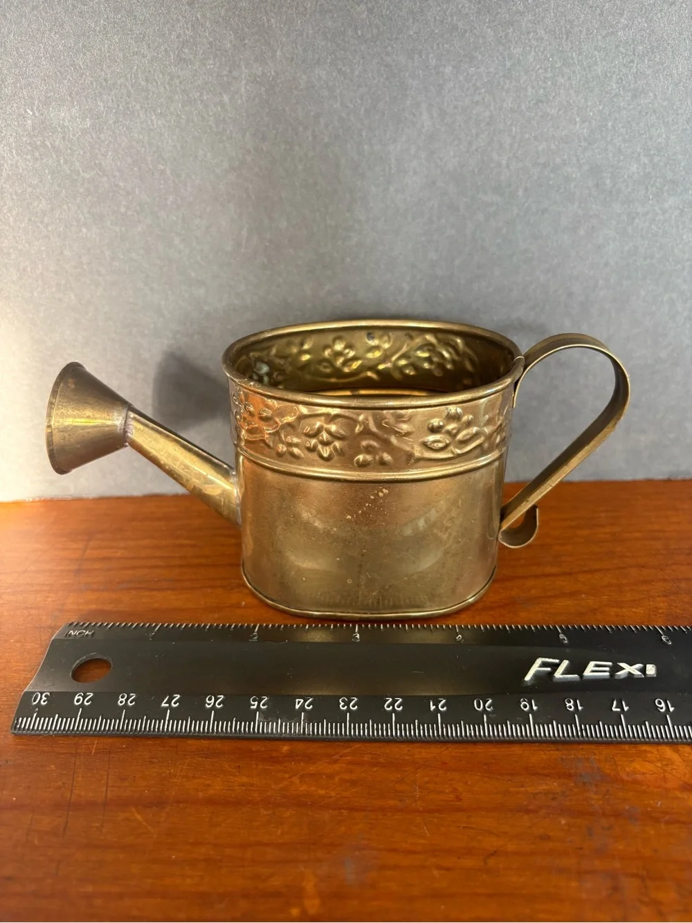 Vintage Hosley Floral Embossed Brass Miniature Watering Can- Made in India